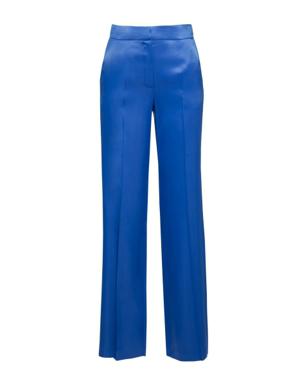 Rahat Kesim Geniş Paça Parlak Yüzlü Saten Mavi Pantolon