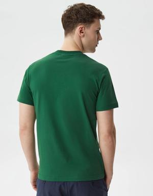 Erkek Regular Fit Bisiklet Yaka Baskılı Yeşil T-Shirt