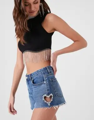 Forever 21 Faux Gem Heart Denim Shorts Medium Denim