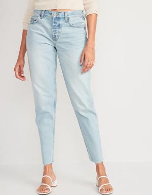 High-Waisted Button-Fly Slouchy Taper Cut-Off Non-Stretch Ankle Jeans for Women blue