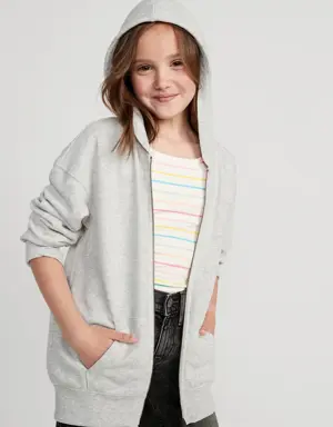 French Terry Zip Tunic Hoodie for Girls gray