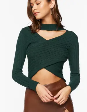 Forever 21 Cable Knit Cutout Crossover Sweater Hunter Green