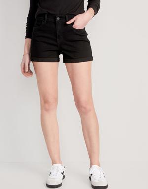 Mid-Rise Wow Black Jean Shorts for Women -- 3-inch inseam black