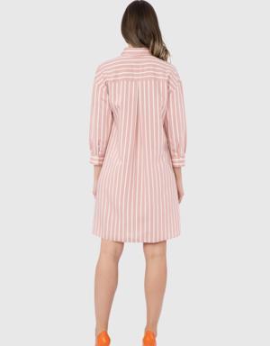 Stripe Detailed Print Detailed Pink Dress