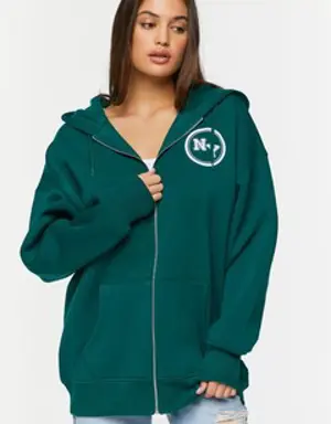 Forever 21 New York Graphic Zip Up Hoodie Green/Multi