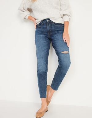 Curvy High-Waisted OG Straight Ripped Jeans for Women blue