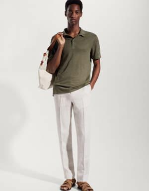 Slim fit 100% linen polo shirt