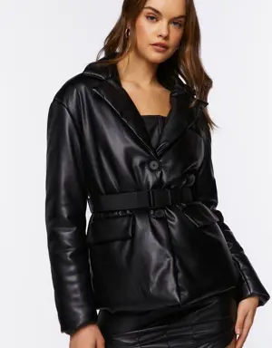 Forever 21 Faux Leather Belted Jacket Black