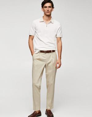 Fine-knit polo shirt with zip