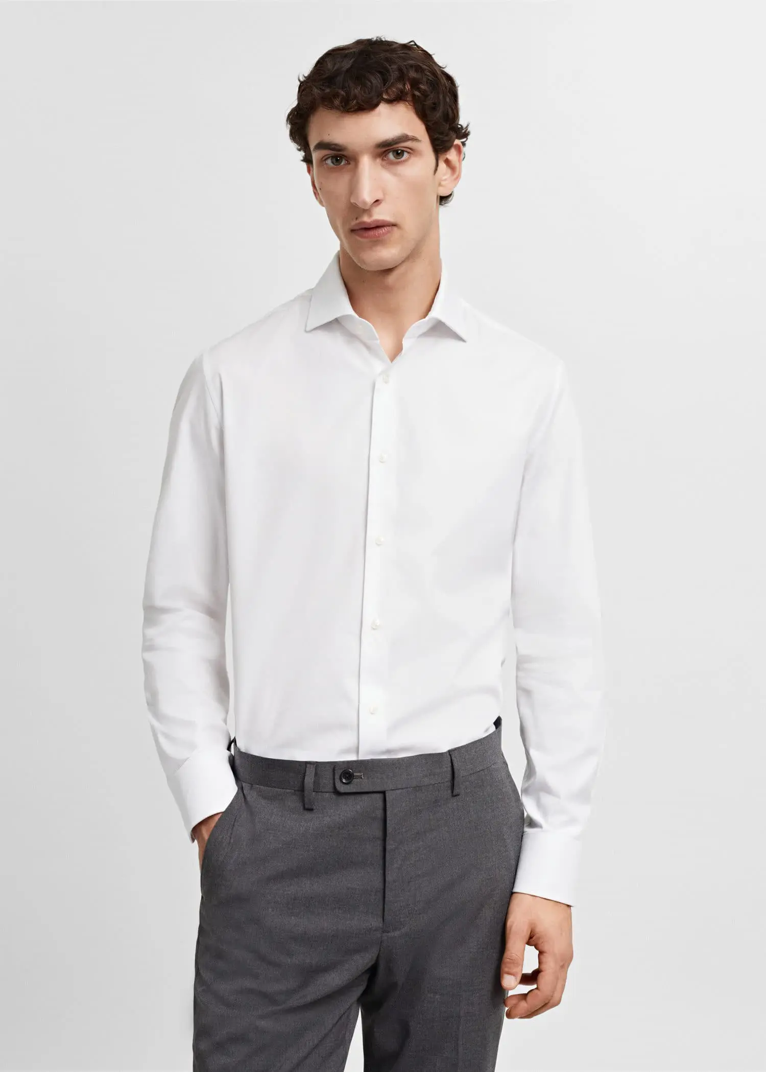 Mango Slim-fit textured cotton suit shirt. 2