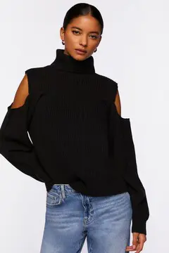 Forever 21 Forever 21 Open Shoulder Turtleneck Sweater Black. 2