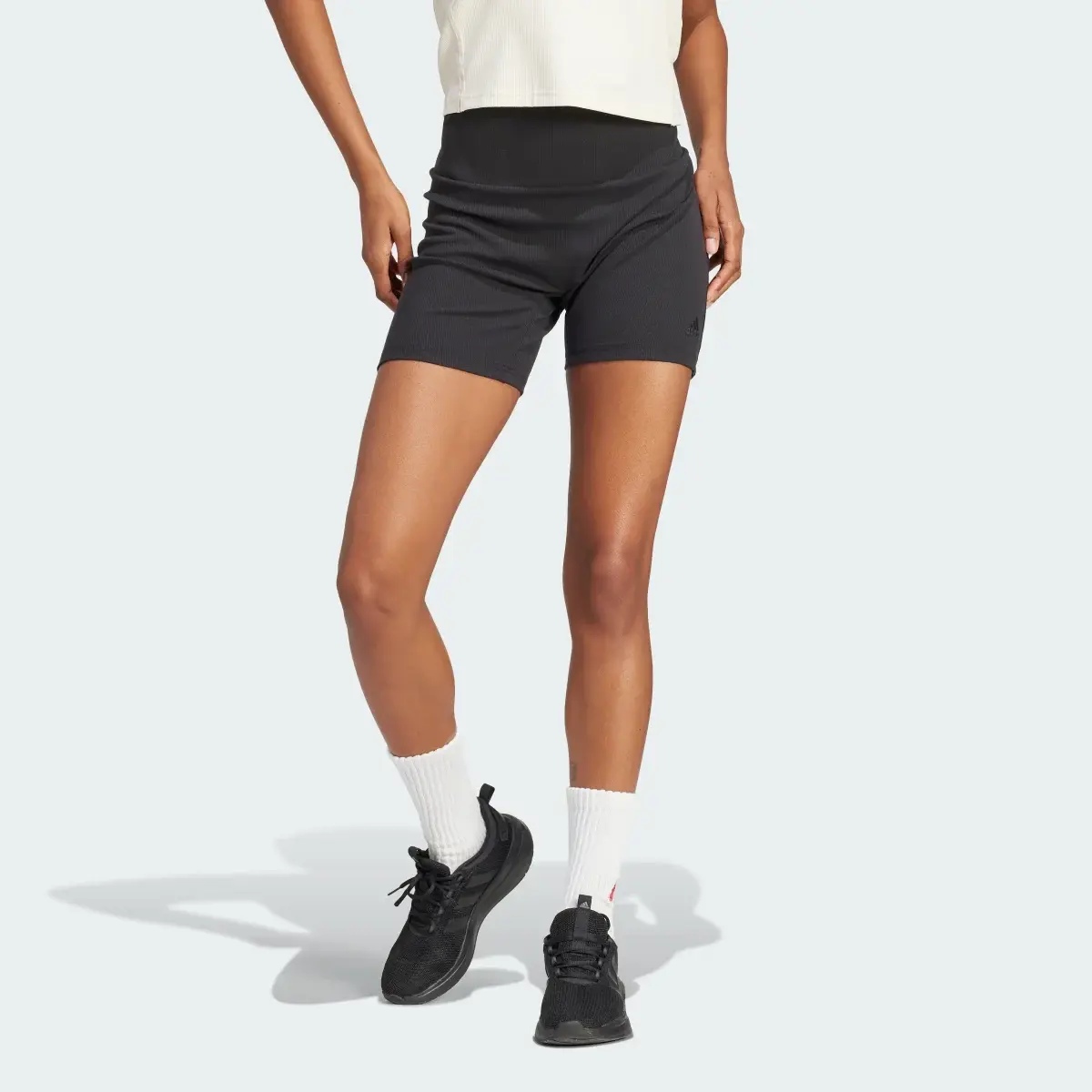 Adidas Lounge Ribbed High-Waist Bike Shorts. 2