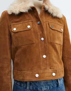Suede jacket with fur-effect collar