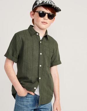 Short-Sleeve Linen-Blend Pocket Shirt for Boys green