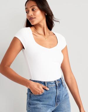 Sweetheart Rib-Knit T-Shirt for Women white