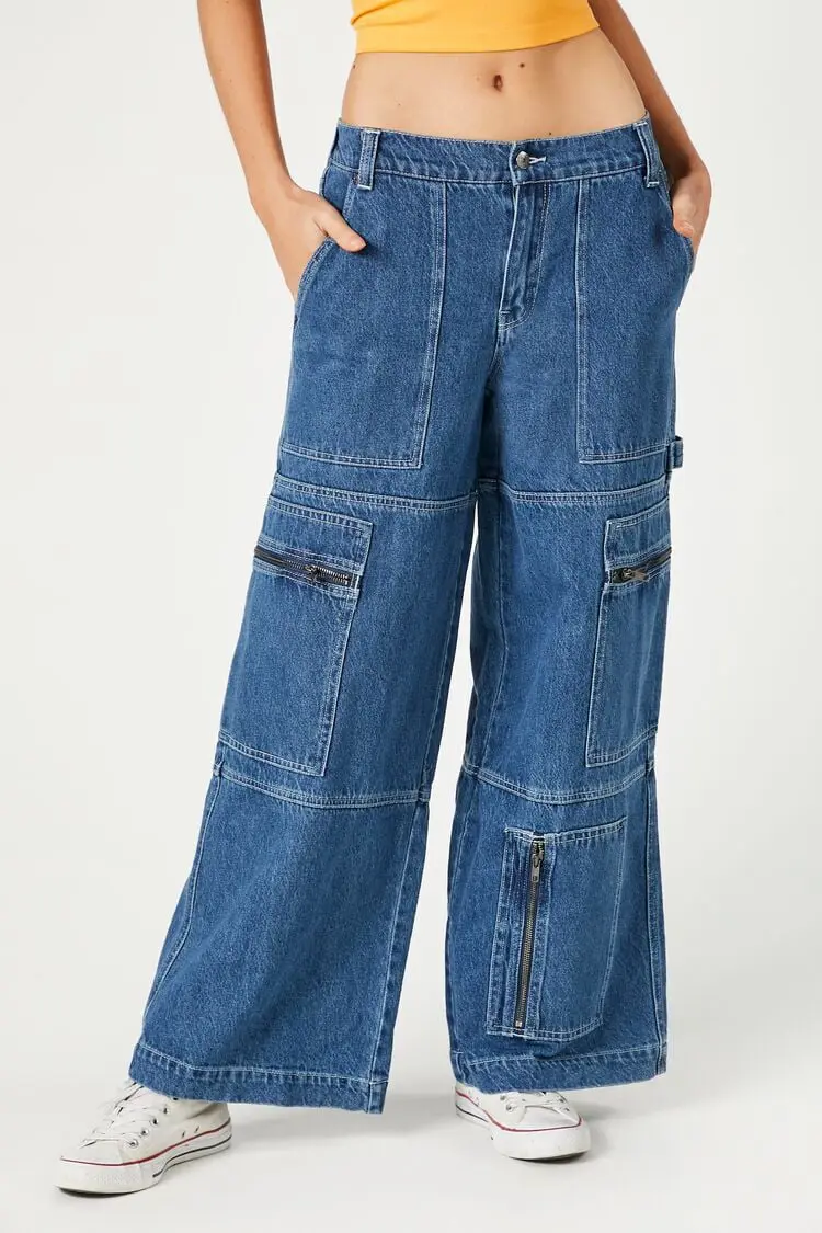 Forever 21 Forever 21 Cargo Wide Leg Jeans Dark Denim. 1