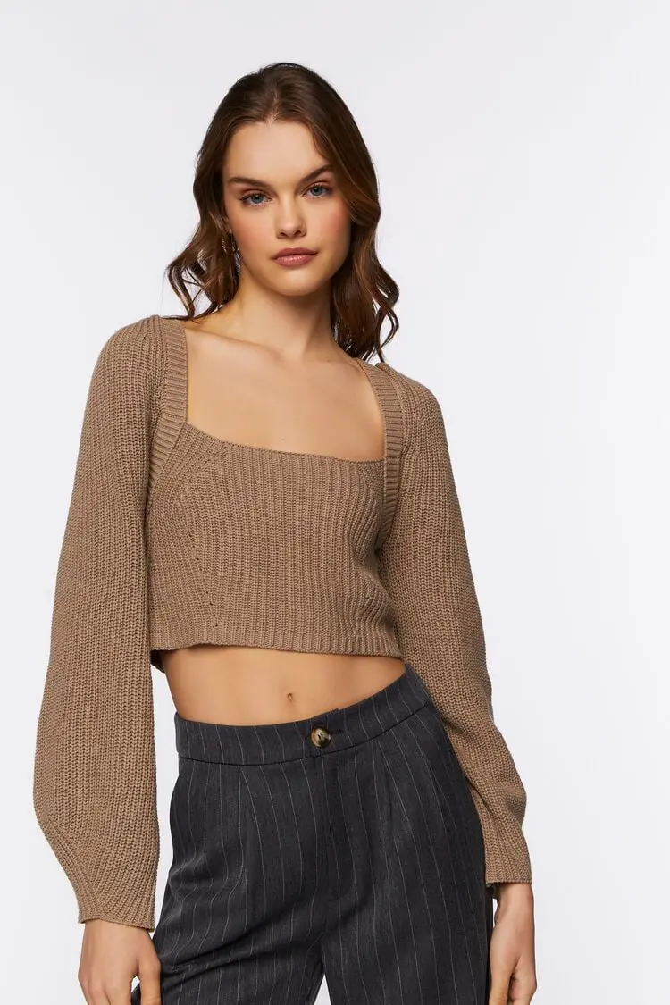 Forever 21 Forever 21 Rib Knit Cropped Sweater Taupe. 1