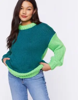 Forever 21 Colorblock Purl Knit Sweater Teal/Green