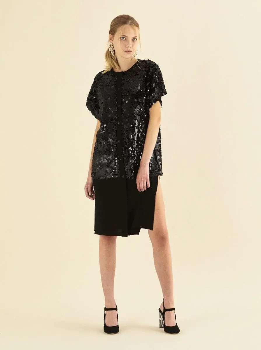 Roman Sequin Top Drop-Waist Dress - 1 / BLACK. 1