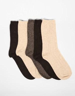 5'li Paket Kadın Yün Soket Çorap Desenli