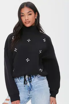 Forever 21 Forever 21 Faux Gem Mock Neck Pullover Black. 2