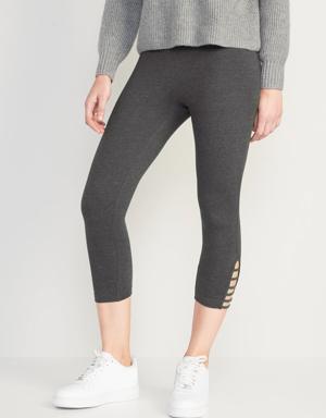 High-Waisted Cropped Lattice-Hem Leggings for Women gray