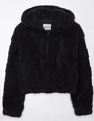 American Eagle Sherpa Checkered Quarter-Zip Hoodie. 1 American Eagle Sherpa Checkered Quarter-Zip Hoodie. 1