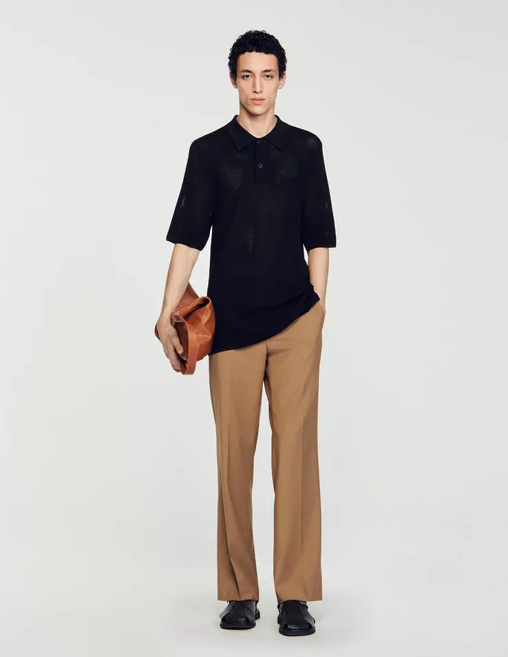 Sandro Openwork knit polo shirt. 1