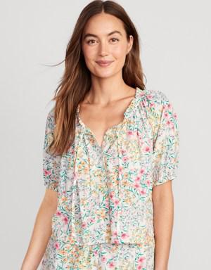 Old Navy Floral Elbow-Sleeve Pajama Swing Top for Women white