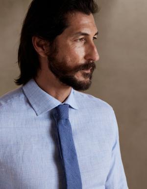 Tailored Slim Linen Dress Shirt blue