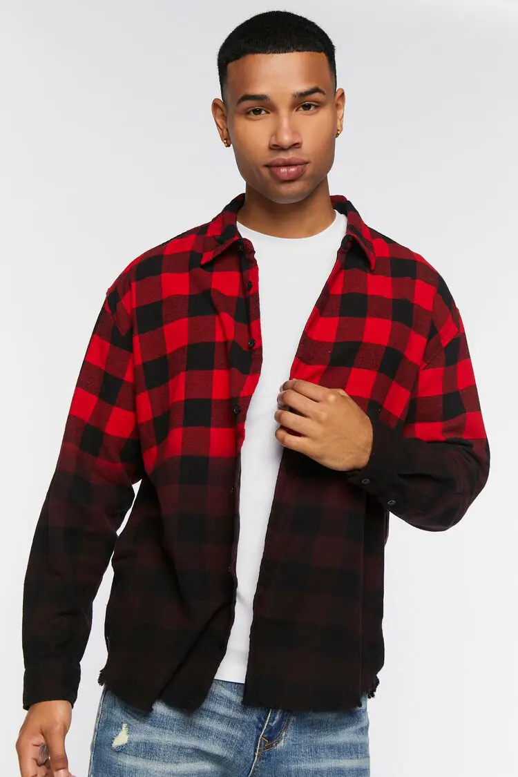 Forever 21 Forever 21 Frayed Buffalo Plaid Dip Dye Shirt Black/Red. 1