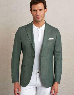 Yeşil Slim Fit Desenli Mono Yaka Casual Ceket