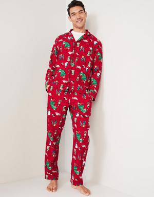 Matching Holiday Print Flannel Pajamas Set for Men red