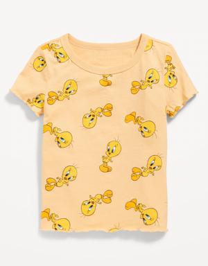 Rib-Knit Lettuce-Edge Licensed Pop-Culture T-Shirt for Girls beige