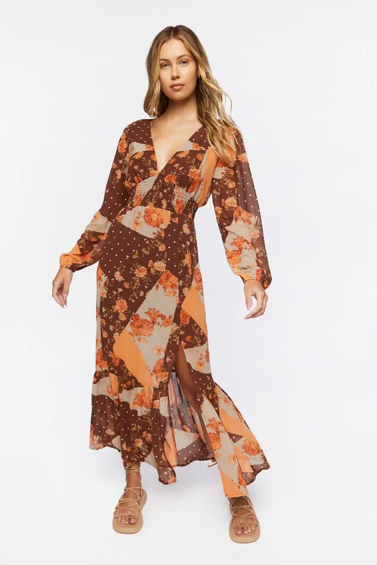 Forever 21 Forever 21 Patchwork Print Maxi Dress Brown/Multi. 1