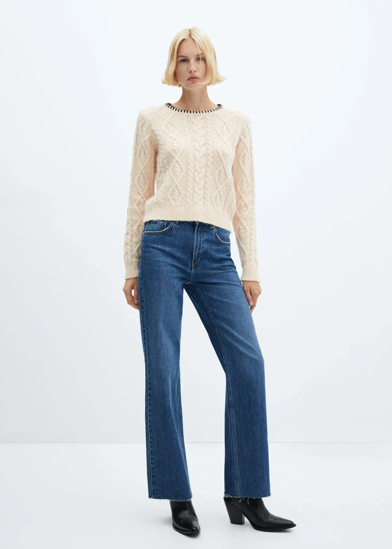 Mango Cable-knit sweater with contrasting trim. 2