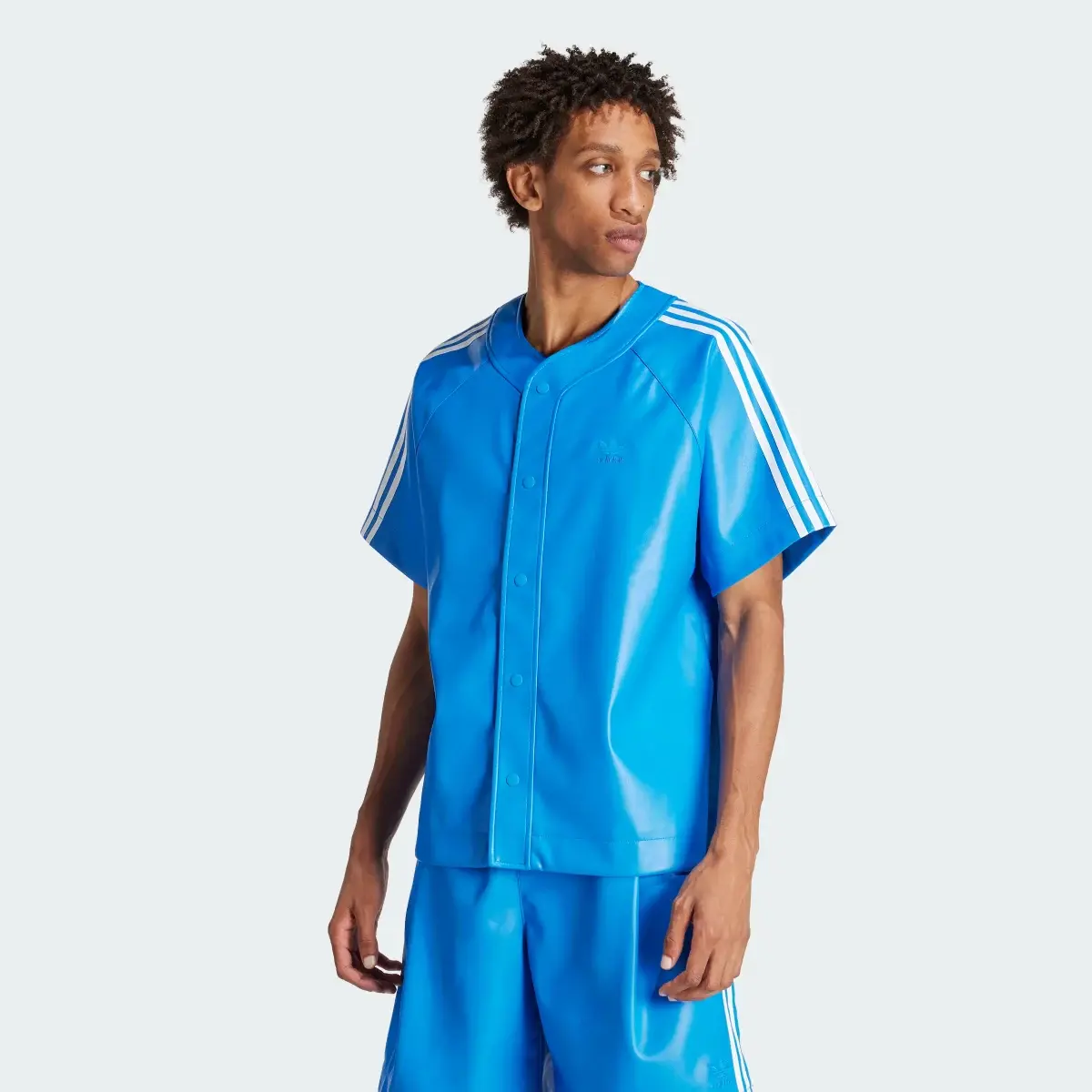 Adidas Faux Leather Adicolor 3-Stripes Baseball Shirt. 2