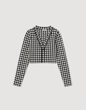 Cropped gingham knit cardigan