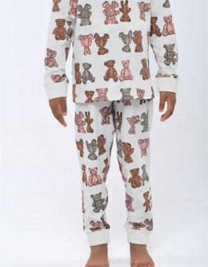Teddy Çocuk Pijama Takımı Ekru