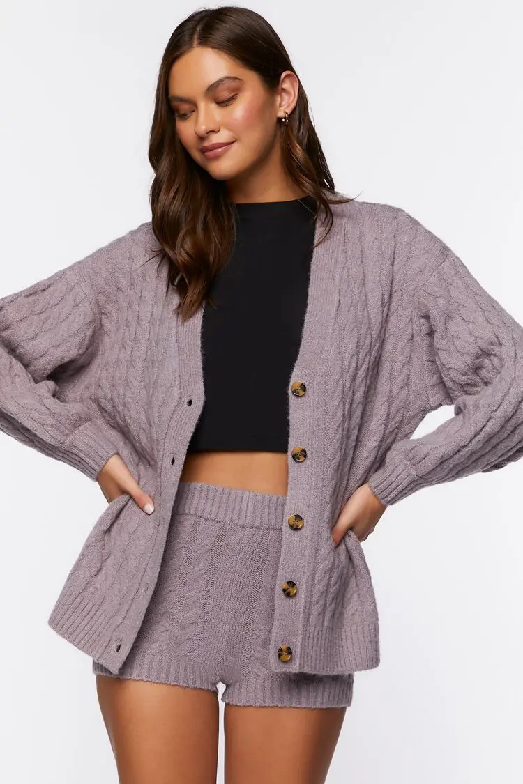 Forever 21 Forever 21 Cable Knit Cardigan Sweater Grey. 1