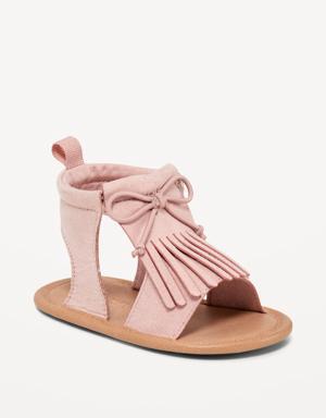 Faux-Suede Fringe Sandals for Baby pink