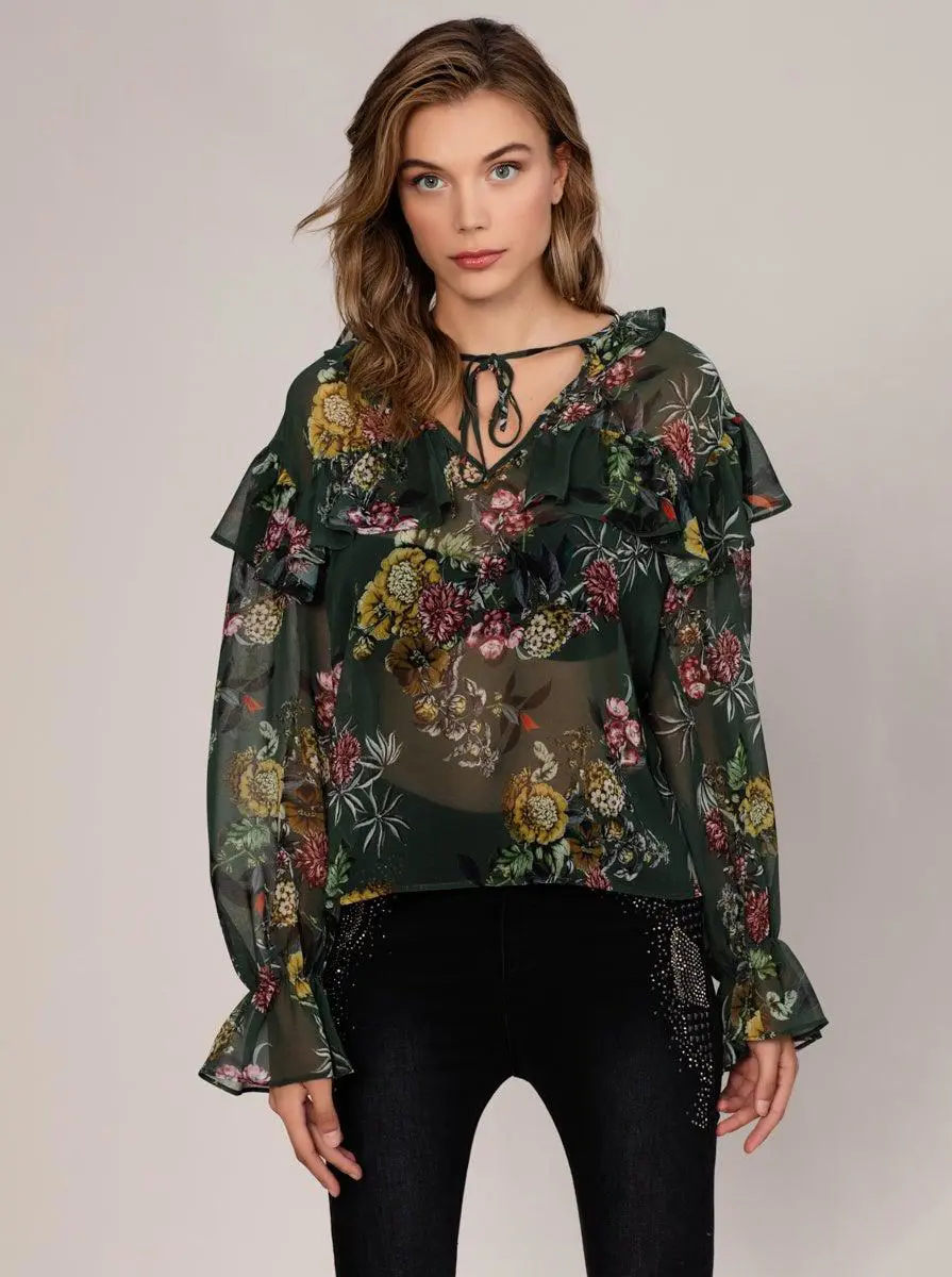 Roman SHEER FLORAL CAP SLEEVE BLOUSE - 4 / ORIGINAL. 1