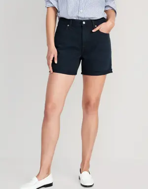 Slouchy Roll Cuff Cut-Off Non-Stretch Jean Shorts for Women -- 5-inch inseam black