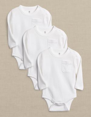 Essential SUPIMA® Long-Sleeve Bodysuit 3-Pack for Baby white