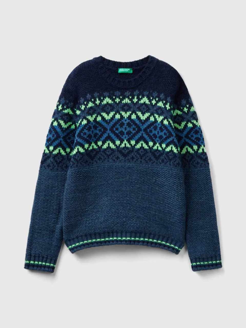 Benetton jacquard sweater with neon details. 1