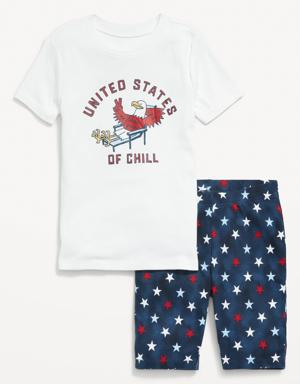 Gender-Neutral Snug-Fit Graphic Top & Short Pajamas Set for Kids gray