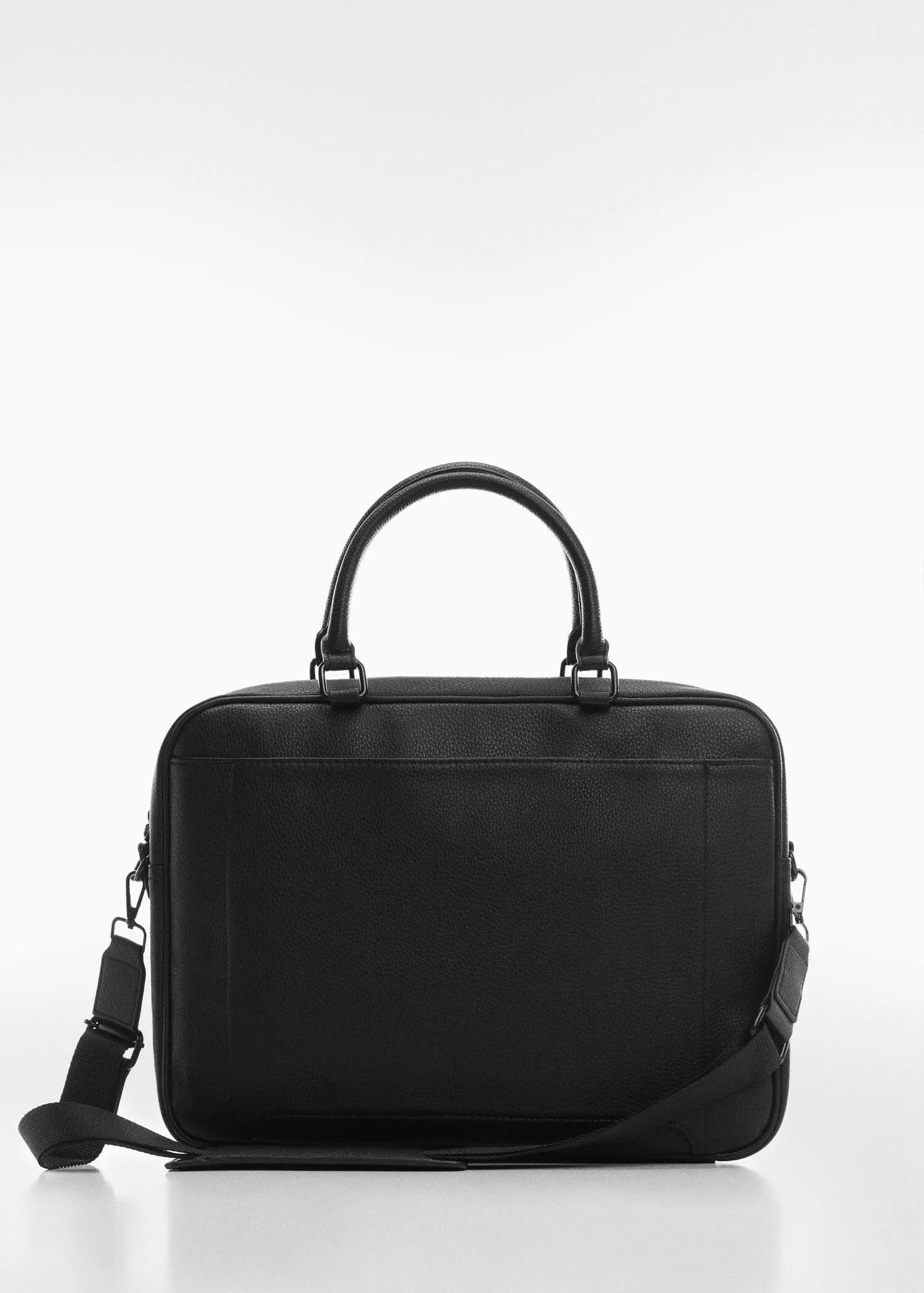 Mango Leather-effect briefcase. a briefcase is shown with a black strap. 