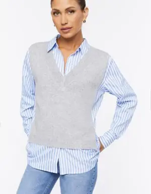 Forever 21 Sweater Vest Combo Shirt Grey/Multi