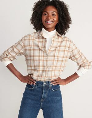 Old Navy Cropped Plaid Flannel Boyfriend Shirt for Women white