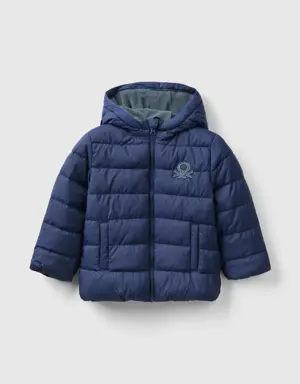 puffer jacket with hood and logo